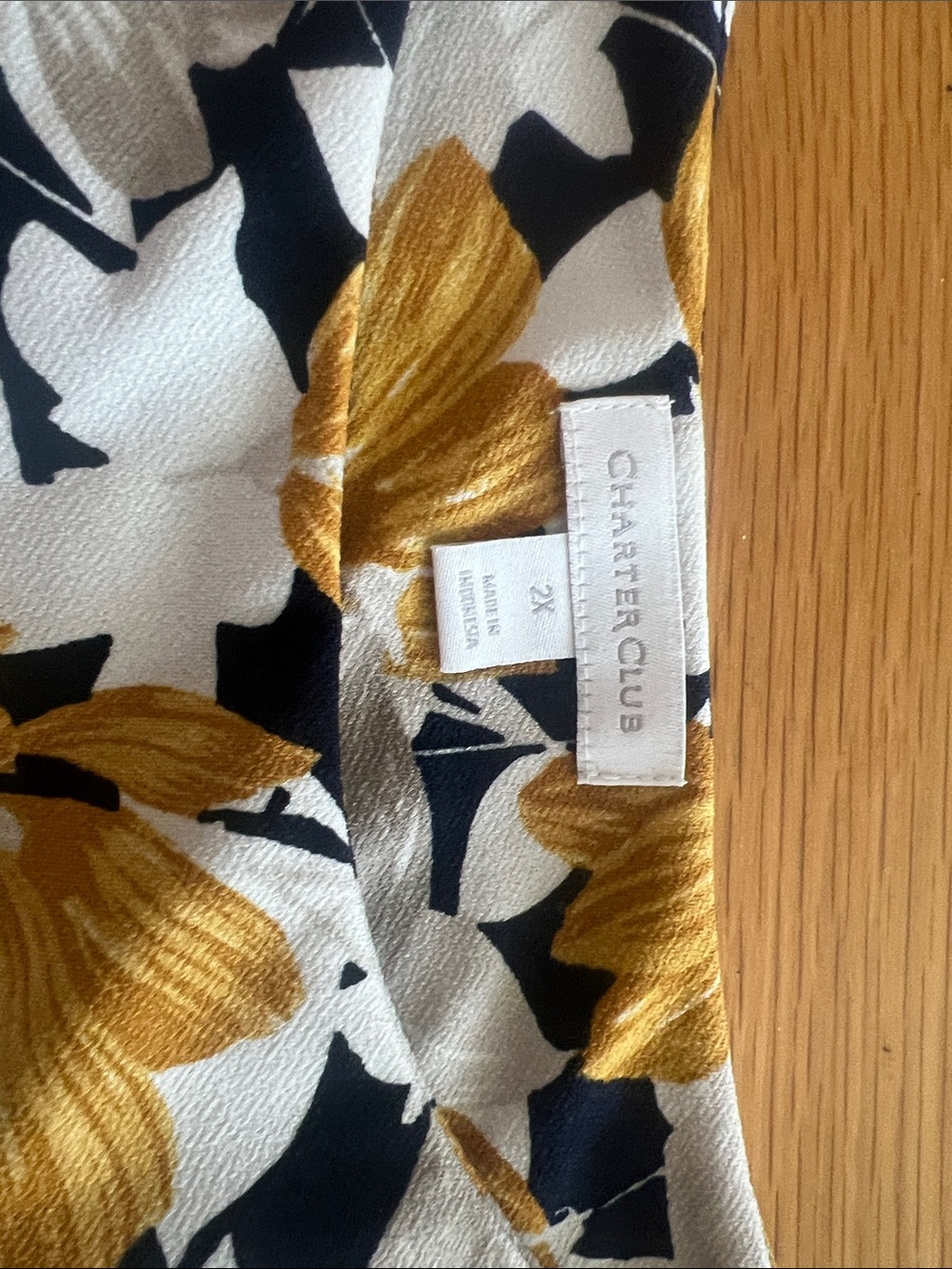 Charter Club Navy Floral Long-Sleeve Tunic with Gold and Cream Blooms - Picture 3 of 3